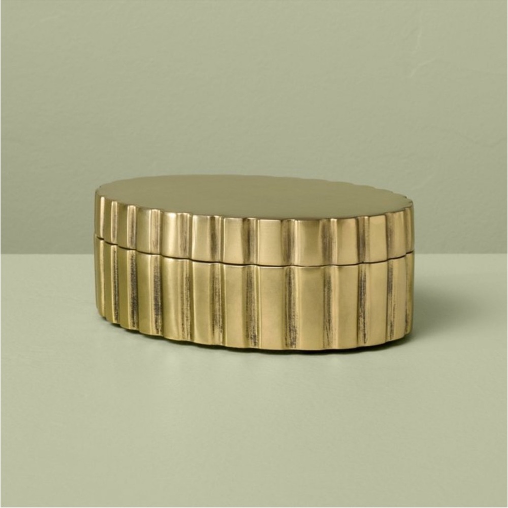 Hearth & Hand Magnolia Fluted Antique Brass Finish Decorative Box Oval